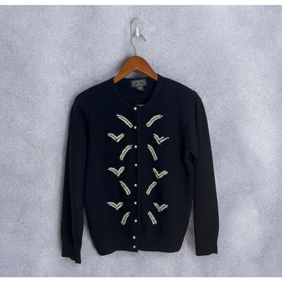 Vintage 90s Charter Club Princess Diana Wool Angora Blend Faux Pearl Cardigan - Picture 3 of 7